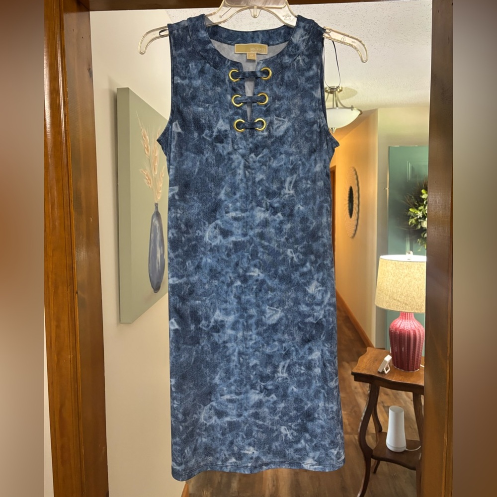 Michael Kors Tie-Dye Blue Dress with Gold Eyelets
